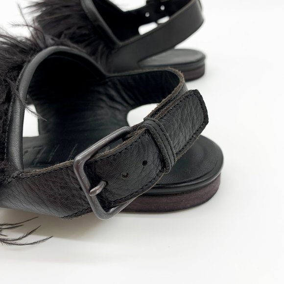 LD TUTTLE Ostrich Feather Leather Sandals Black - Picture 11 of 11